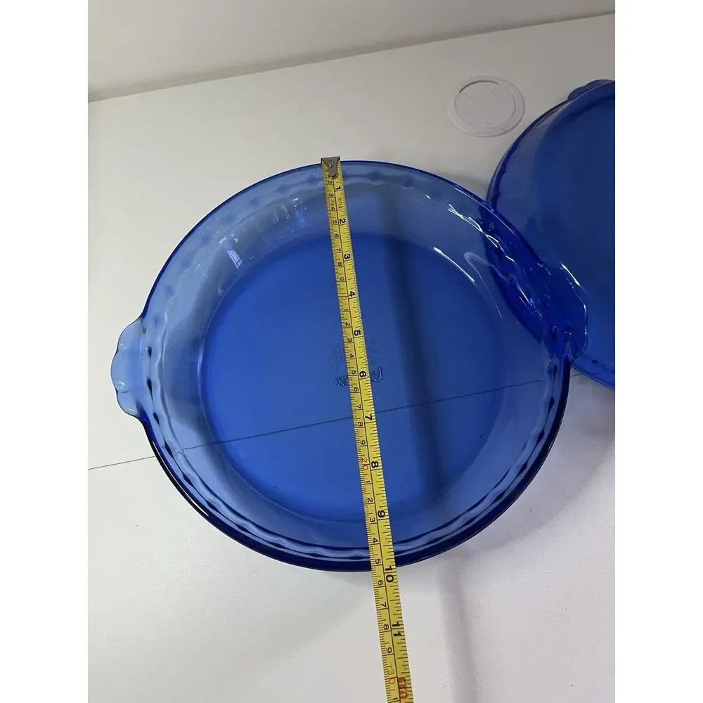 Set Of 2 Vintage Pyrex Deep Dish Crimped Pie Plates In Cobalt Blue #229 9.5”